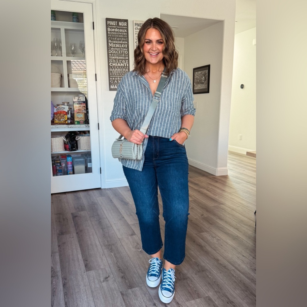 Womens linen blend button down shirt